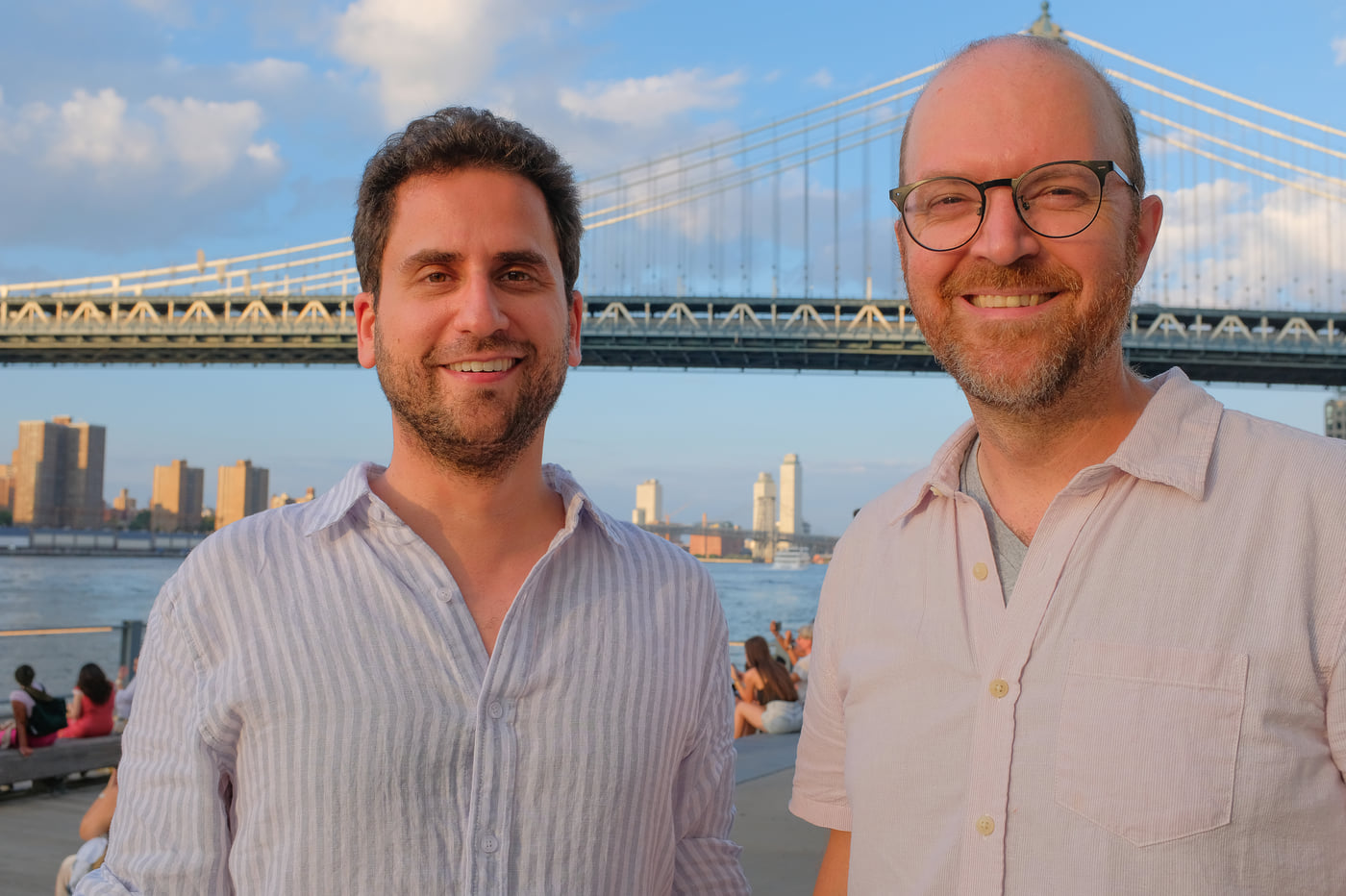 SimmerThyme founders Ezra and Ben together outdoors by a bridge